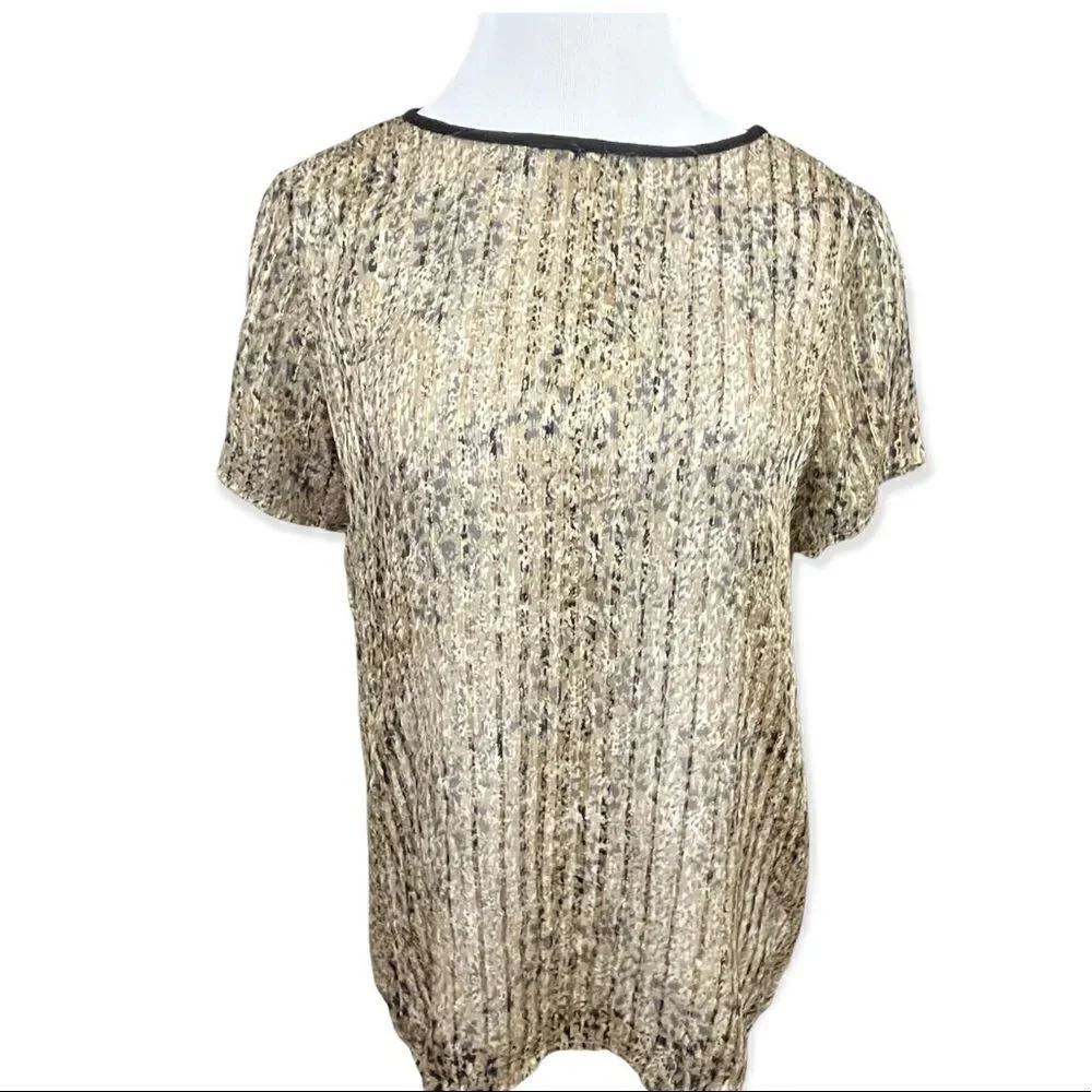 Ella Moss Silk Gold Lynx Sheer Animal Print top M